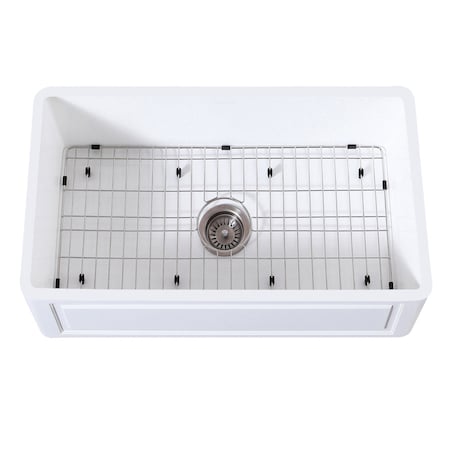 Gourmetier KGKFA331810LD 33" x 18" SGL Bowl Farmhouse Kitchen Sink, Drain & Rack KGKFA331810LD